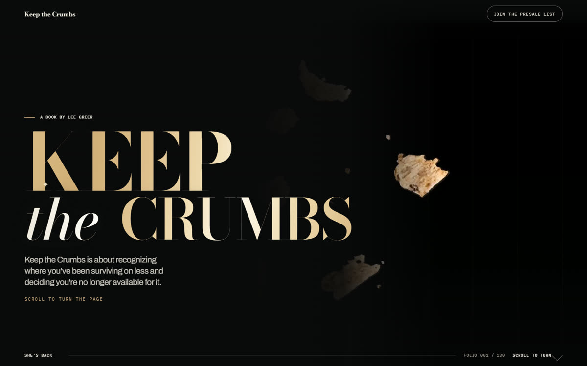 Keep the Crumbs book presale website
